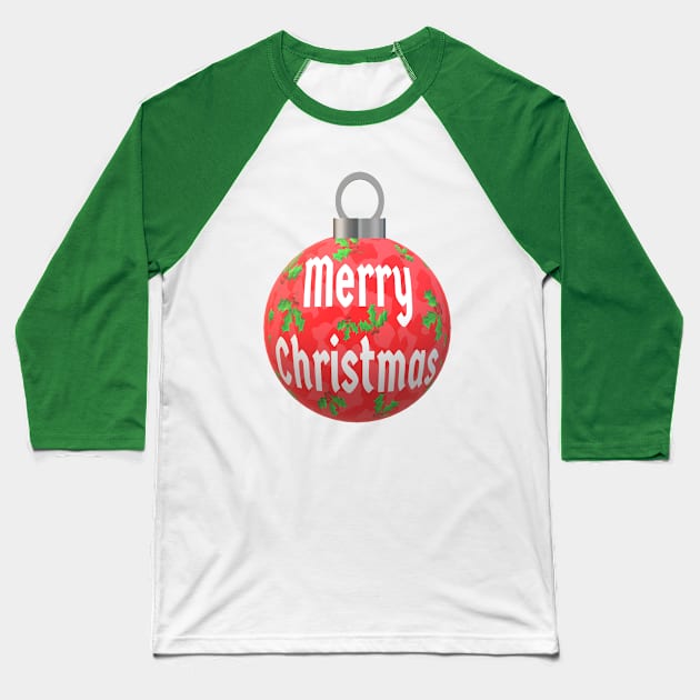 Christmas Tree Ornament with Merry Christmas, Abstract Red Peppermint and Holly Berries Baseball T-Shirt by Art By LM Designs 